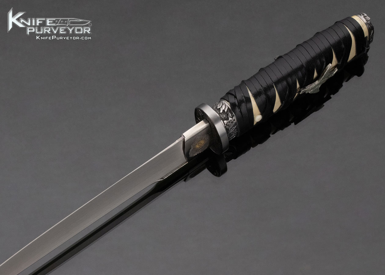 Jim Sornberger Custom Knife Leather Wrapped Mammoth Tanto with Flying Crane - Image 5