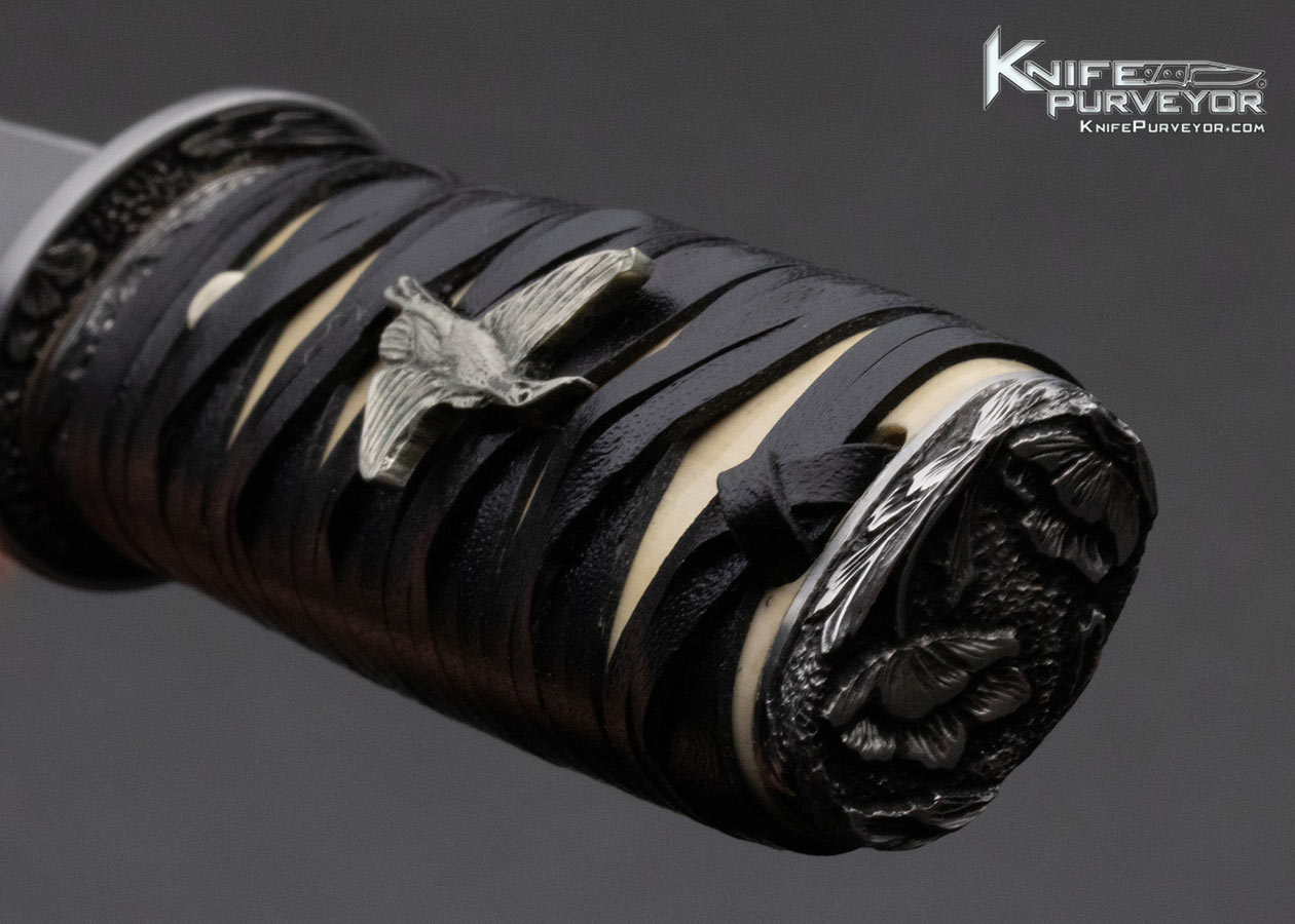 Don-Fogg-Custom-Knife-Leather-Wrapped-Tanto-with-Flying-Crane-12889-butt