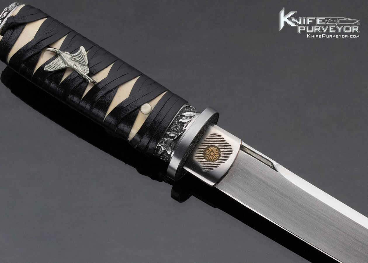 Jim Sornberger Custom Knife Leather Wrapped Mammoth Tanto with Flying Crane - Image 3