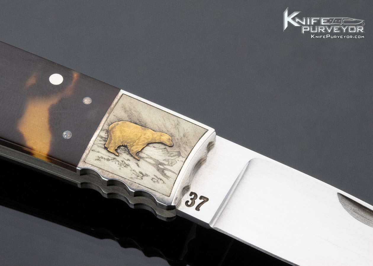 Ron Lake Custom Knife Amber Lockback with Silver Toothpick Engraved by Steve Lindsay - Image 4