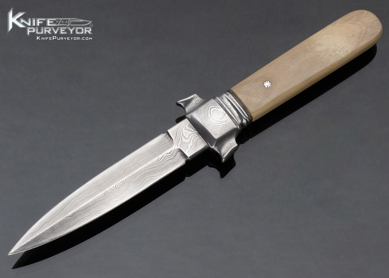 Bill McHenry Custom Knife Damascus and Mammoth with Sheath 13016
