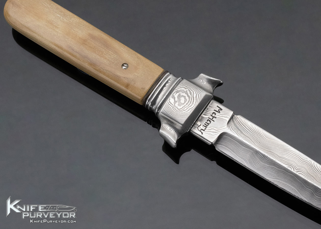 Bill McHenry Custom Knife Damascus and Mammoth Fixed Blade Dagger with Sheath - Image 5