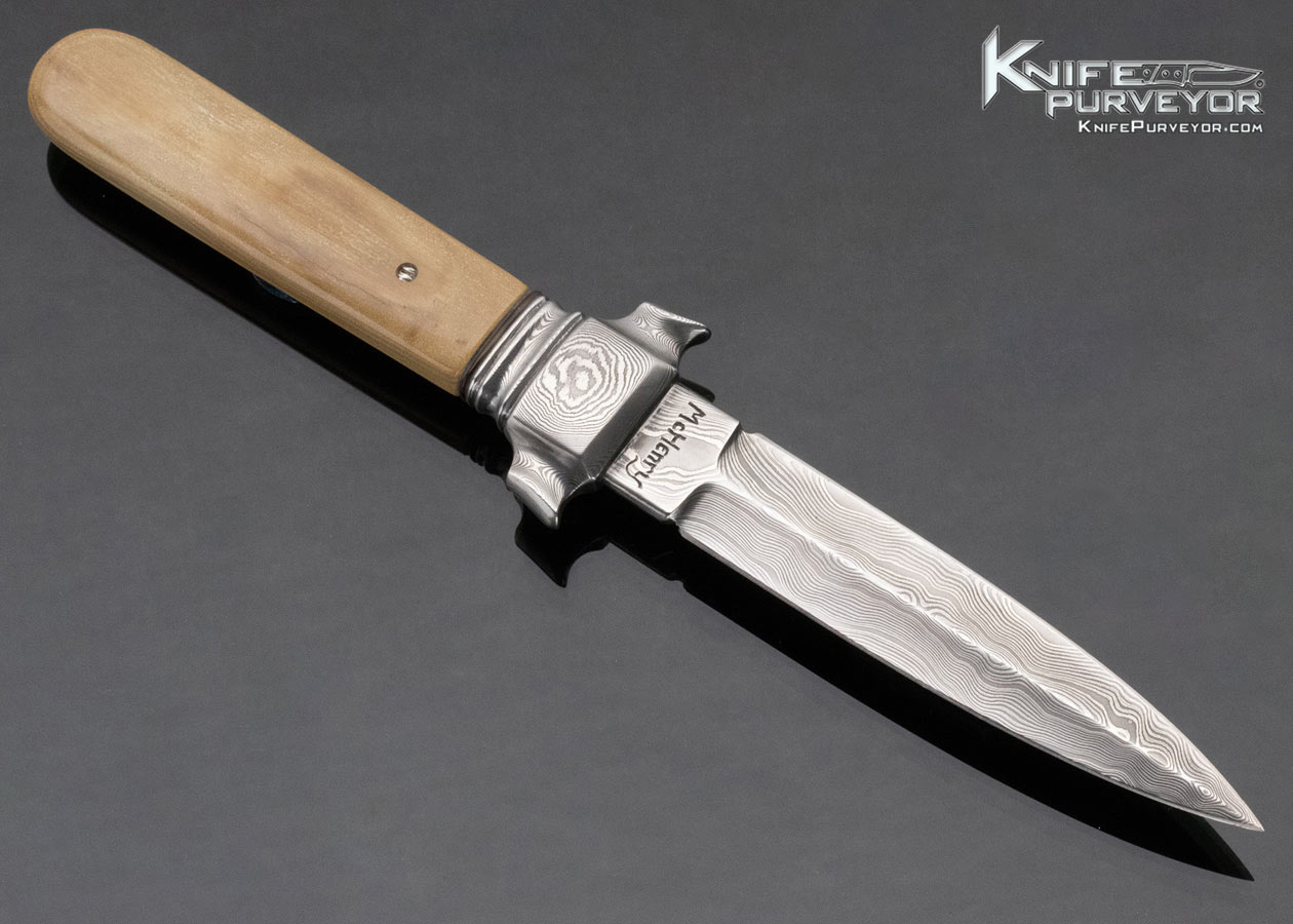 Bill McHenry Custom Knife Damascus and Mammoth Fixed Blade Dagger with Sheath - Image 6