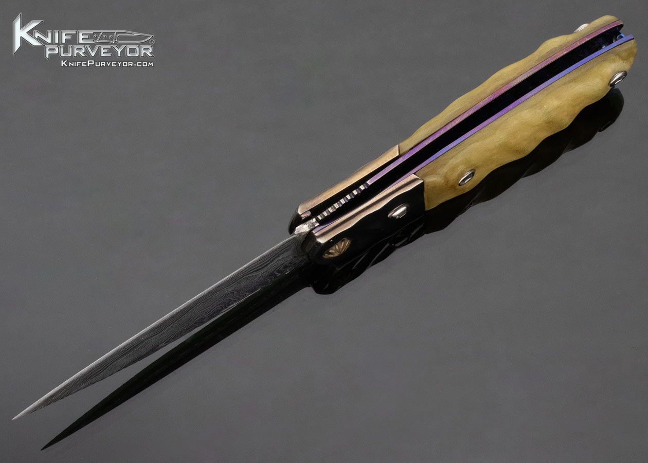 Bill McHenry Custom Knife Rams Horn and Damascus Left Handed Linerlock - Image 6