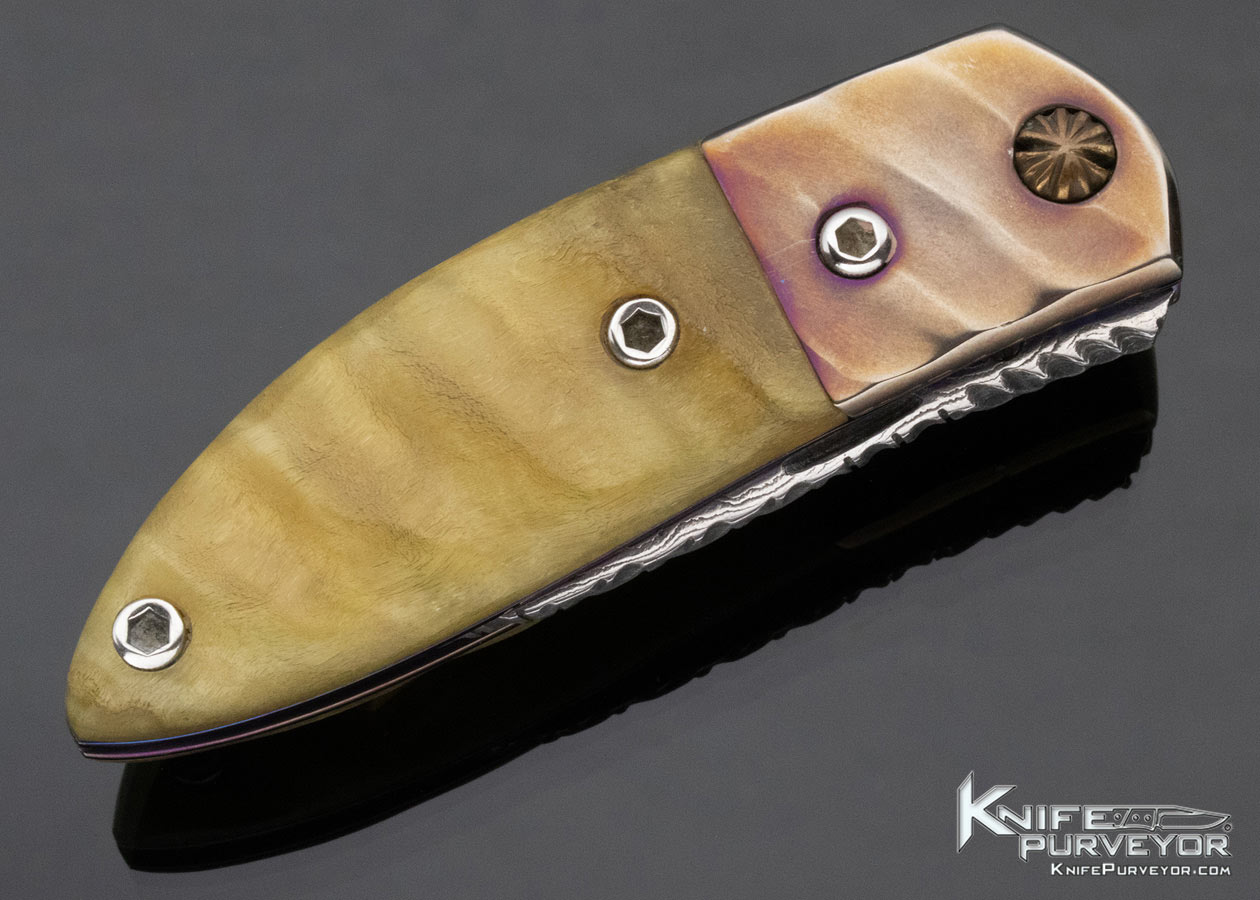 Bill McHenry Custom Knife Rams Horn and Damascus Left Handed Linerlock - Image 4