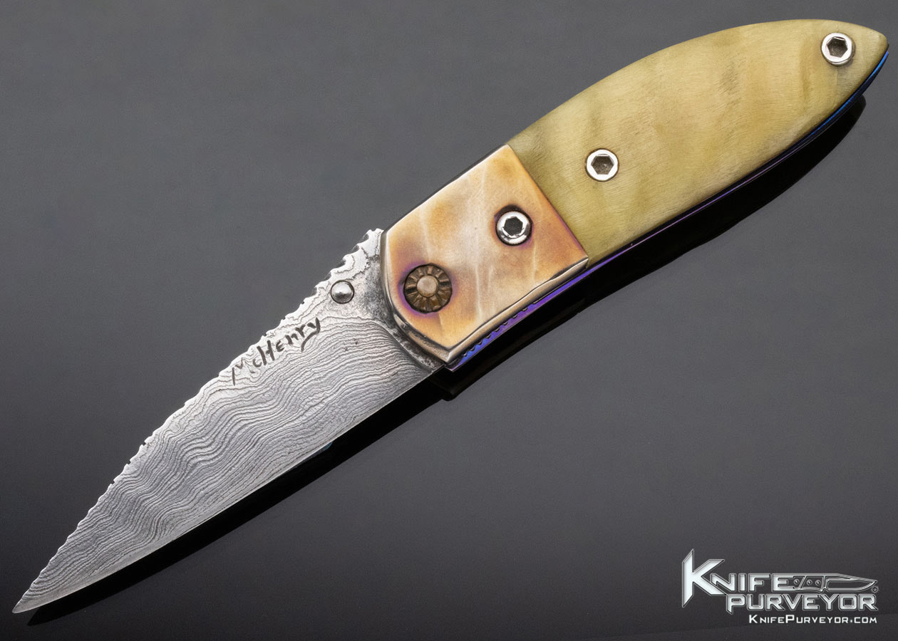 Bill McHenry Custom Knife Rams Horn and Damascus 13028