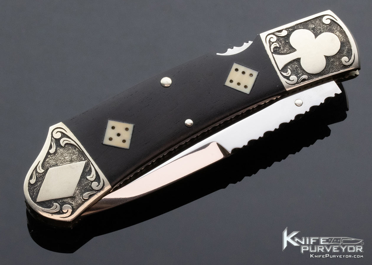 Harvey McBurnette Custom Knife Engraved "Gambler" Front Lock - Image 5