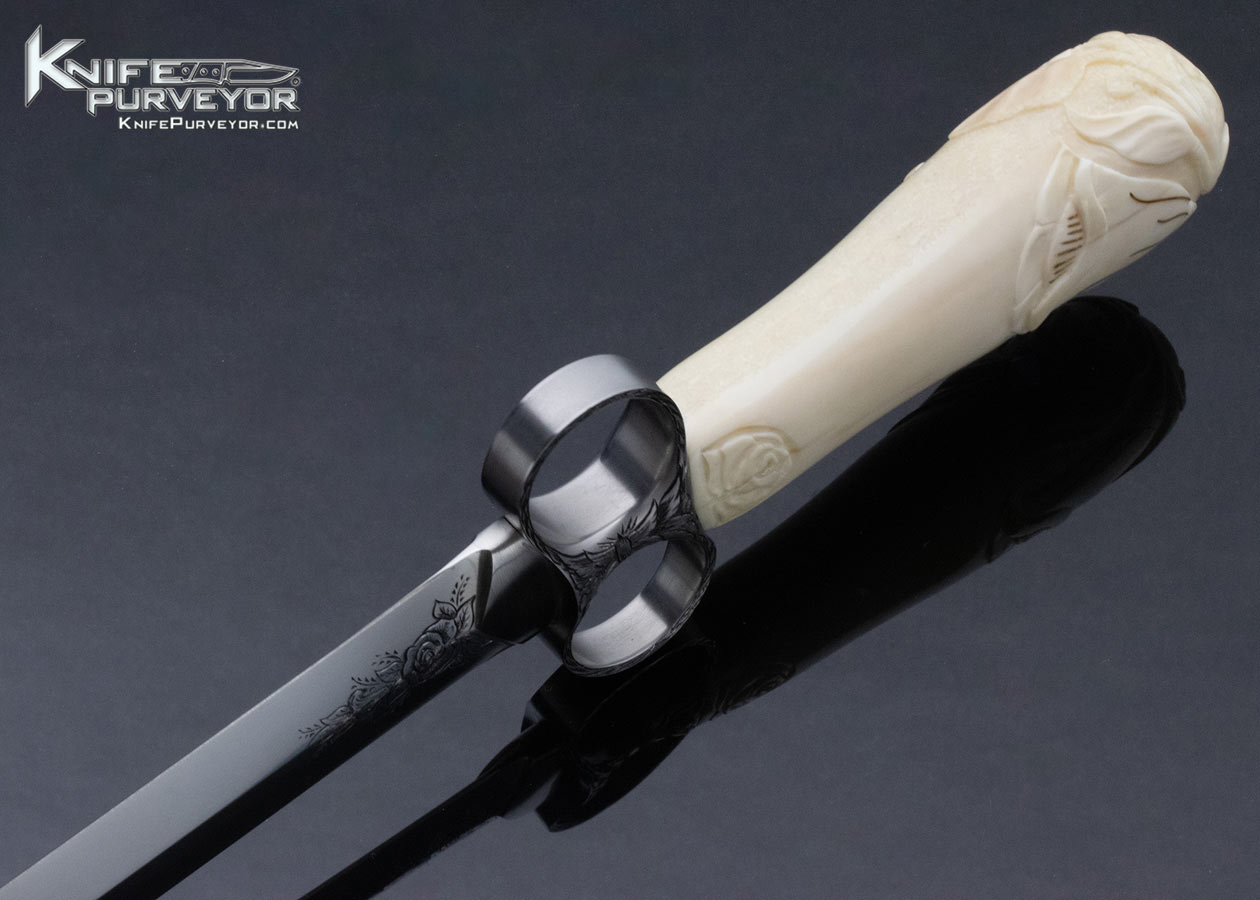 Jim Sornberger Custom Knife Rose Engraved Double Ring Guard Carved Walrus Dagger - Image 6