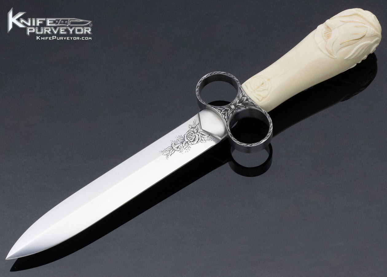 Jim Sornberger Custom Knife Rose Engraved Double Ring Guard Carved Walrus Dagger 12860