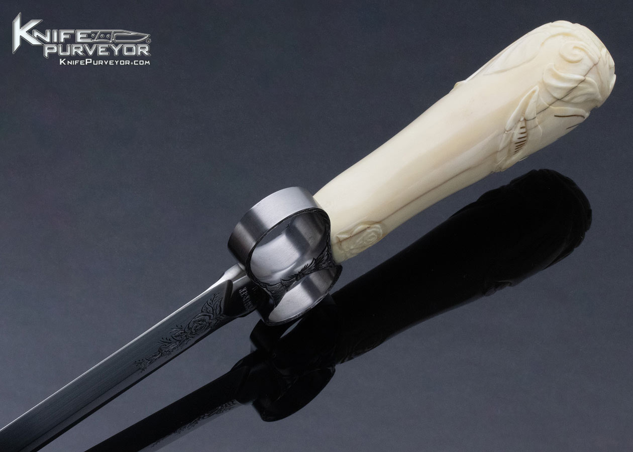 Jim Sornberger Custom Knife Rose Engraved Double Ring Guard Carved Walrus Dagger - Image 5