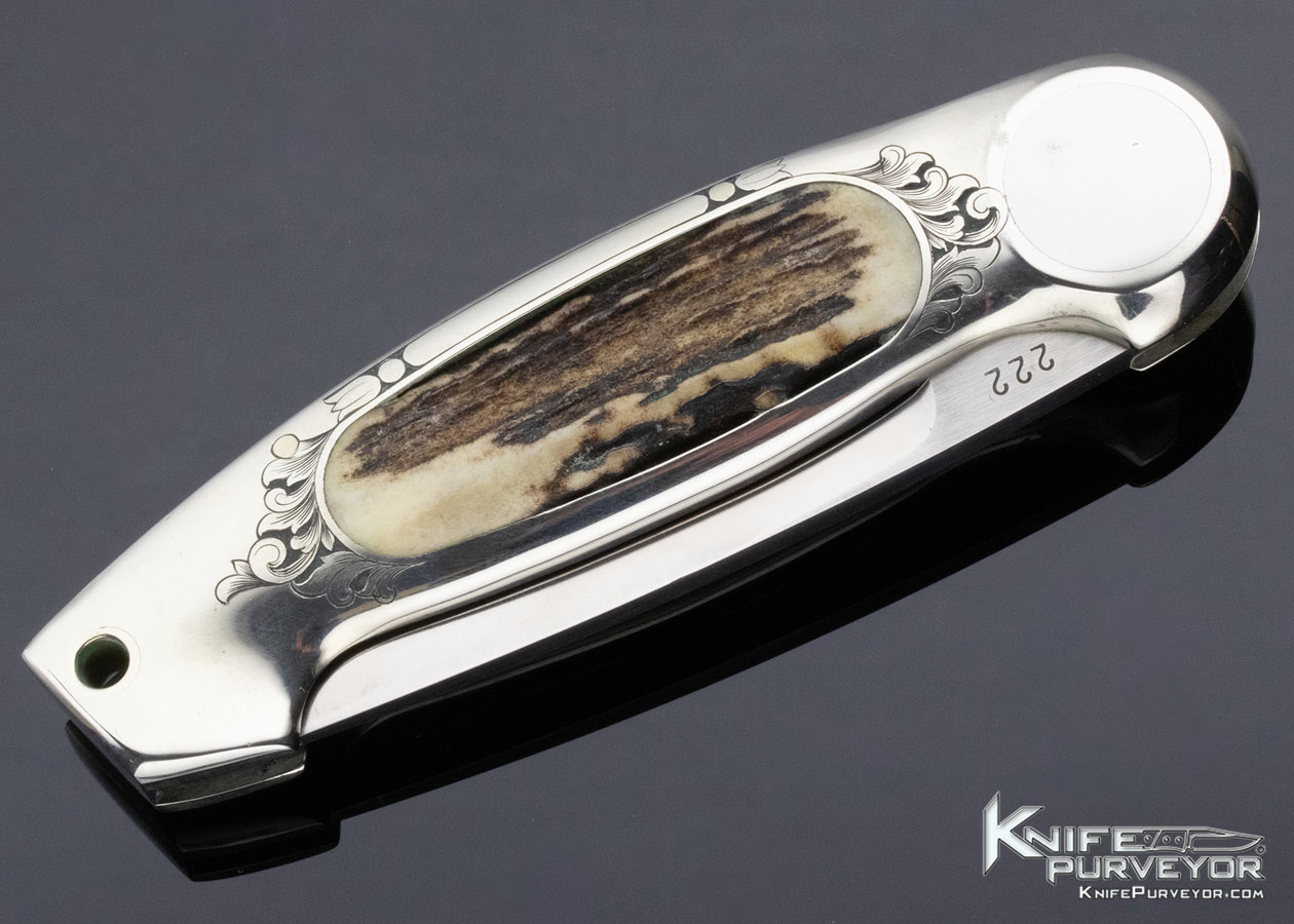 Jimmy Lile Custom Knife James Stewart Engraved Stag Interframe Button Lock - Image 4