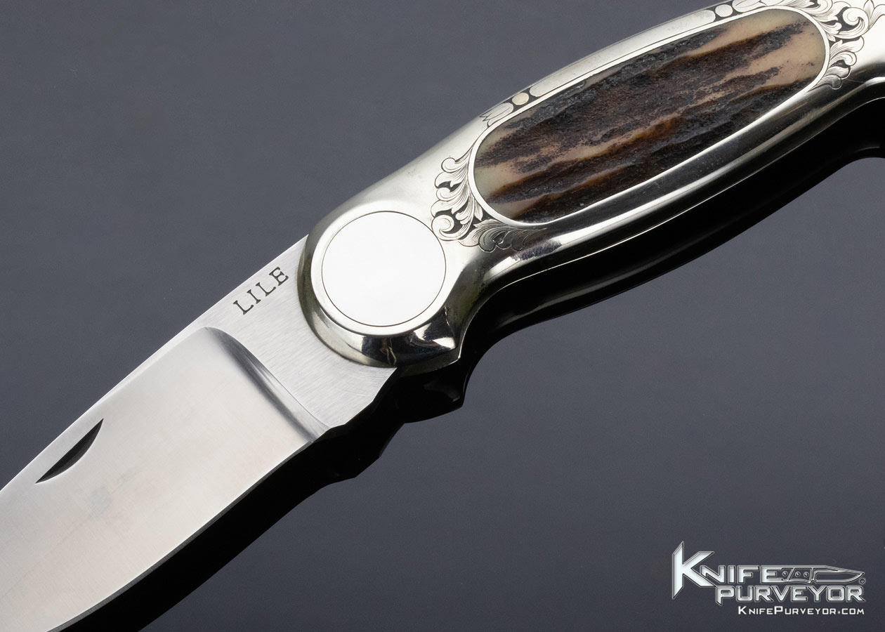 Jimmy Lile Custom Knife James Stewart Engraved Stag Interframe Button Lock - Image 2