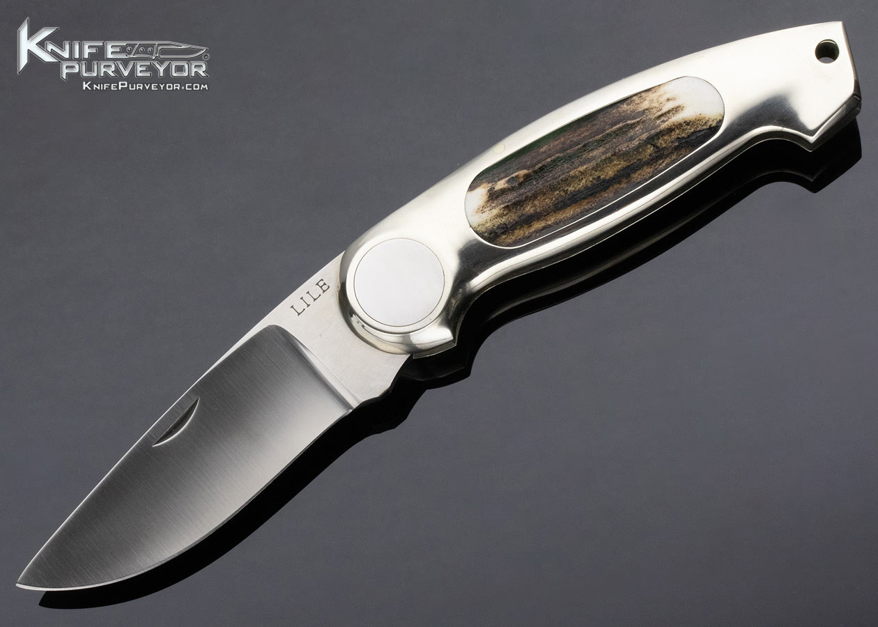 Jimmy Lile Custom Knife Stag Interframe Button Lock Folder 13462