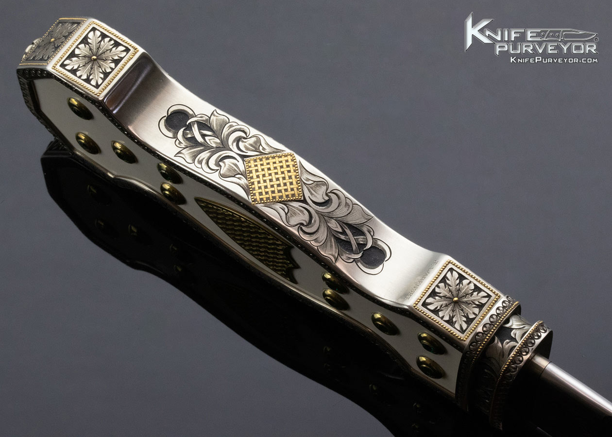 Steven Rapp Custom Knife Julie Warenski Engraved California Dagger with Emerald's and Gold Shield Lugs - Image 6