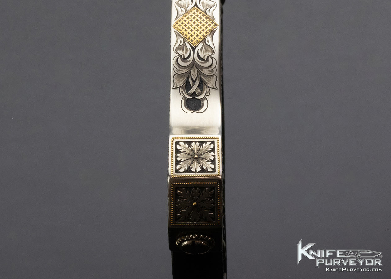 Steven Rapp Custom Knife Julie Warenski Engraved California Dagger with Emerald's and Gold Shield Lugs - Image 8