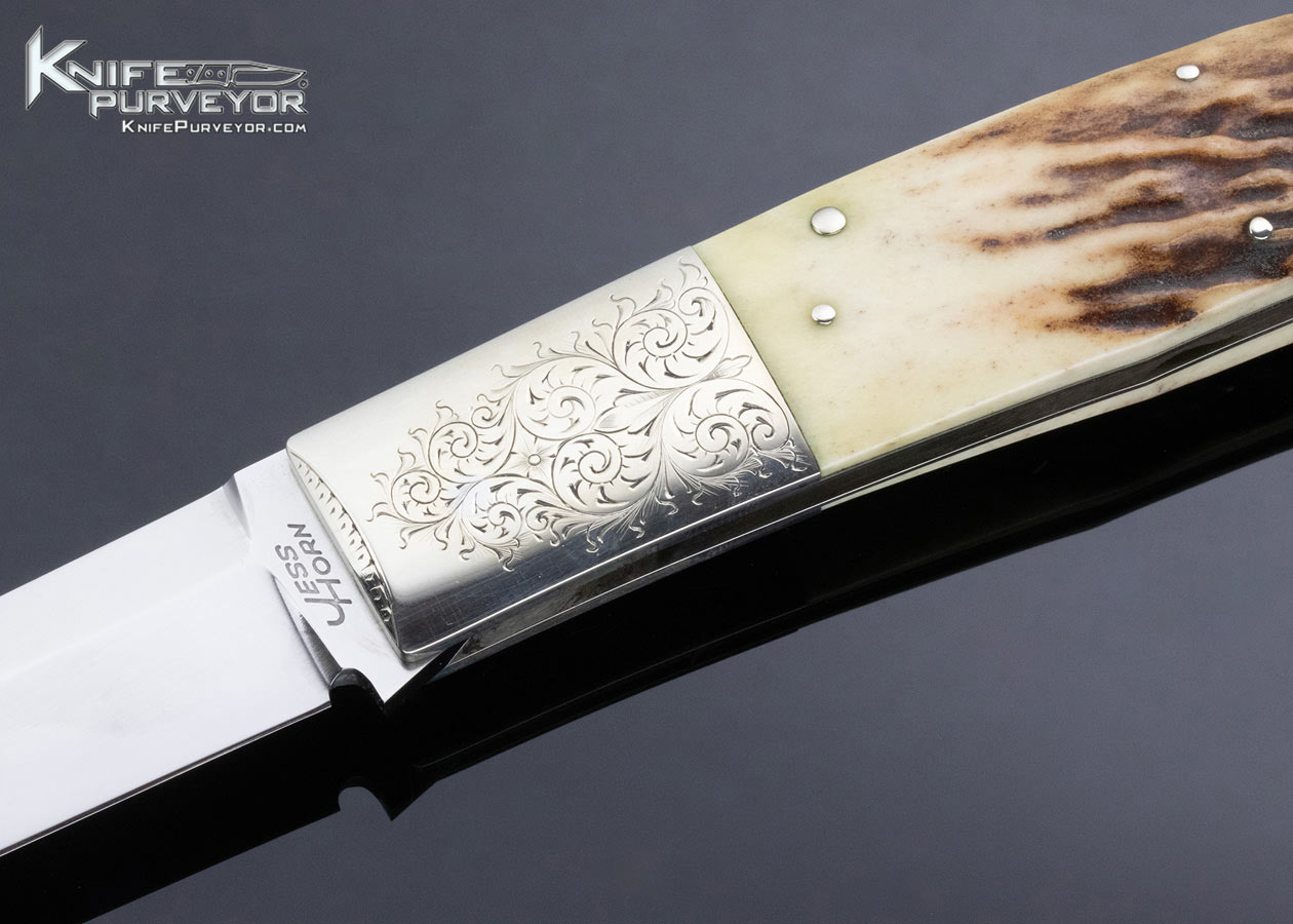Jess Horn Custom Knife Stag Folding Boot Knife Lockback Engraved by George Sherwood - Image 3