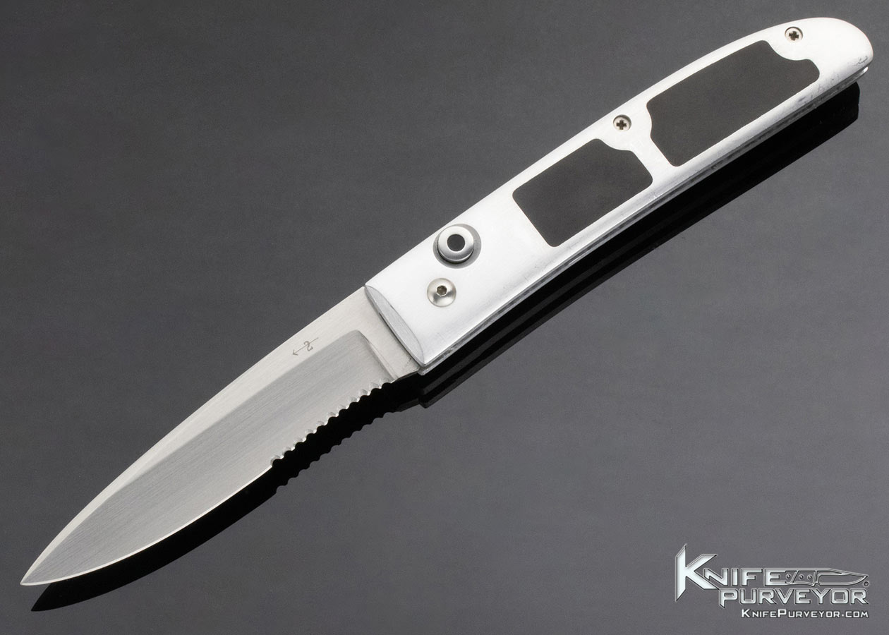 Mel Pardue Custom Knife Aluminum Black Bakelite Double Interframe Button Release Automatic 9065