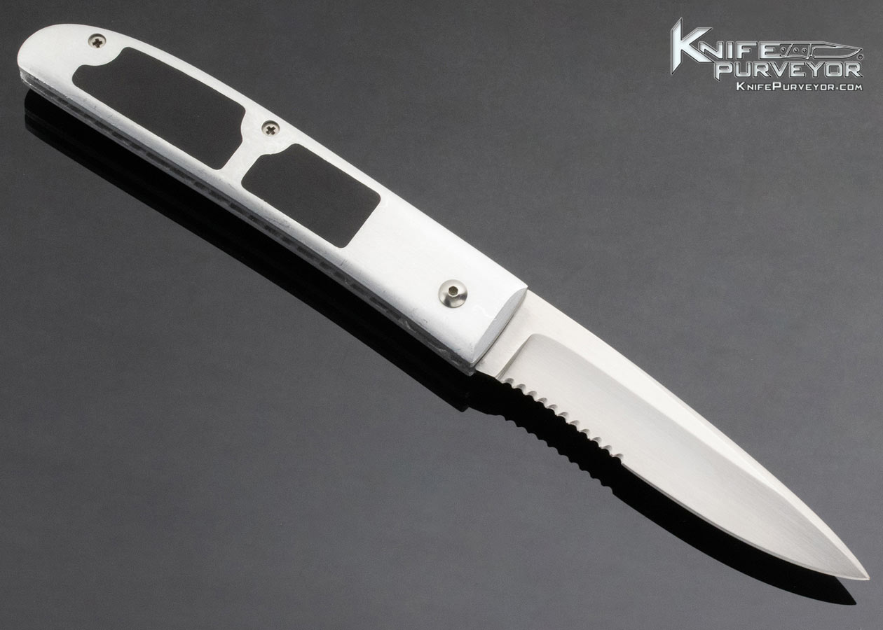 Mel Pardue Custom Knife Aluminum Black Bakelite Double Interframe Button Release Automatic - Image 3
