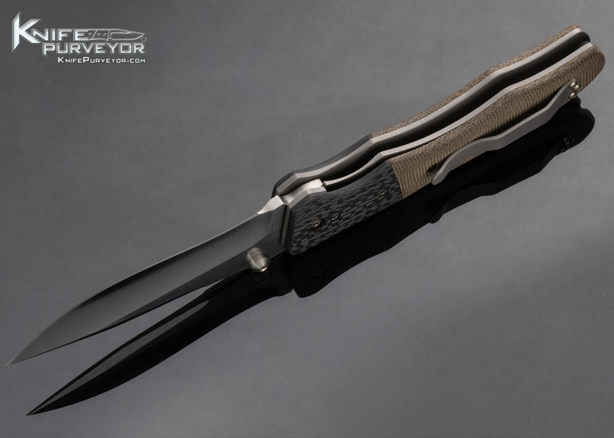 Kirby Lambert Custom Knife Carbon Fiber and Green Micarta Inferno Linerlock Folder 14641