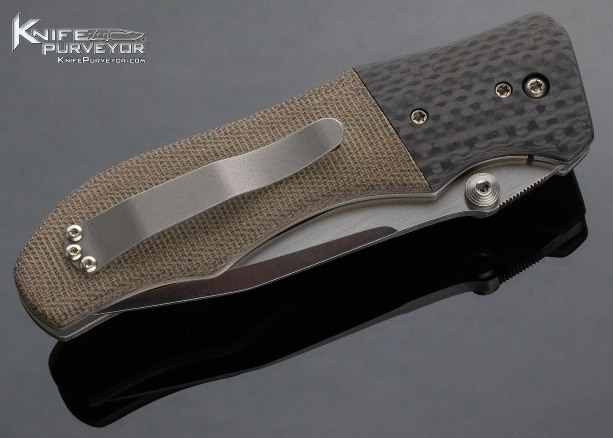 Kirby Lambert Custom Knife Carbon Fiber and Green Micarta Inferno Linerlock Folder - Image 5