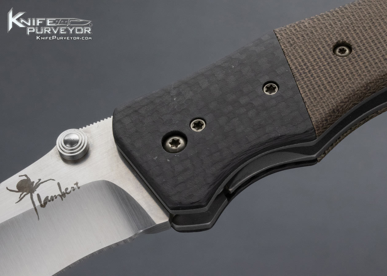 Kirby Lambert Custom Knife Carbon Fiber and Green Micarta Inferno Linerlock Folder - Image 2