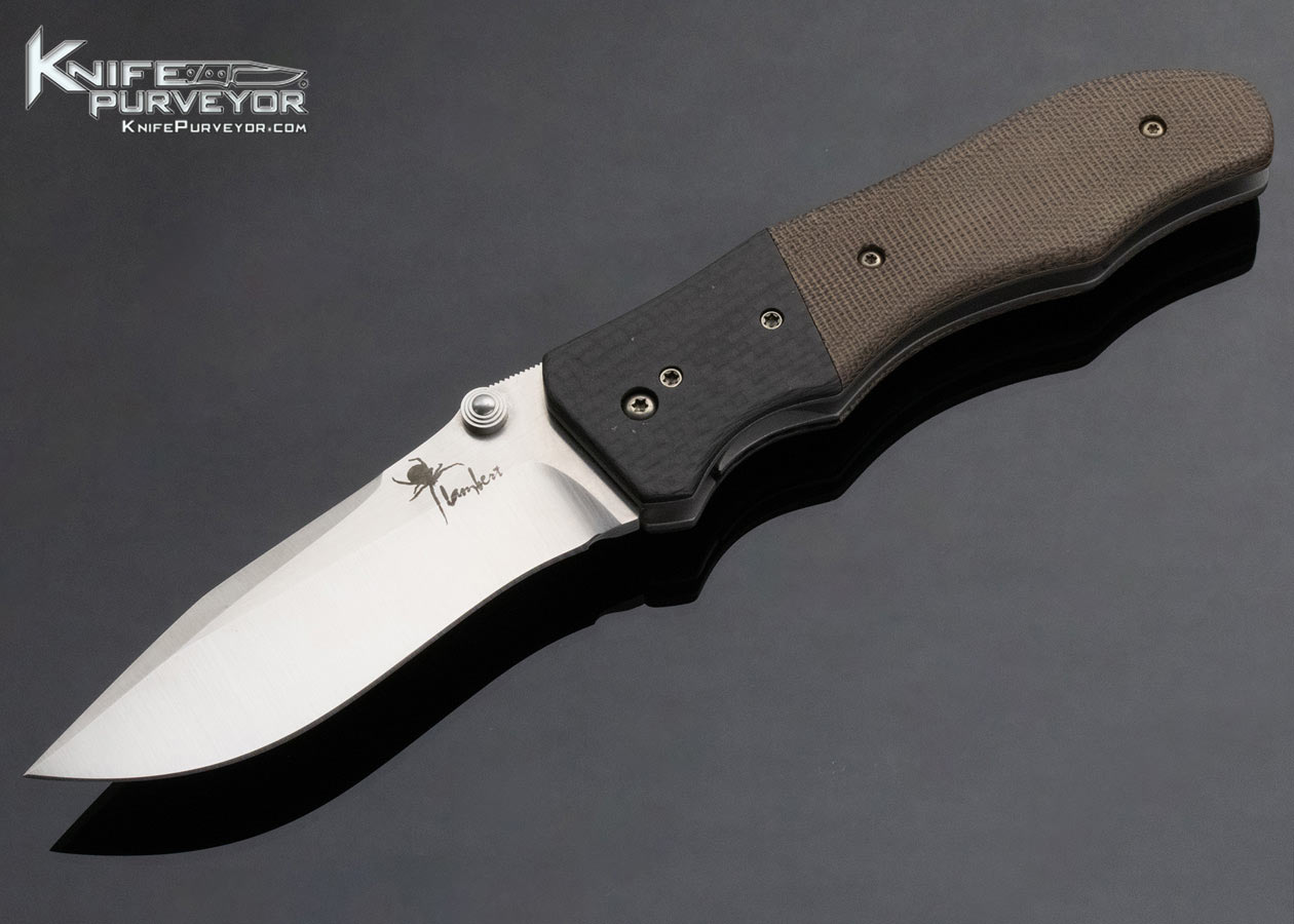 Kirby Lambert Custom Knife Carbon Fiber and Green Micarta Inferno Linerlock Folder 14641