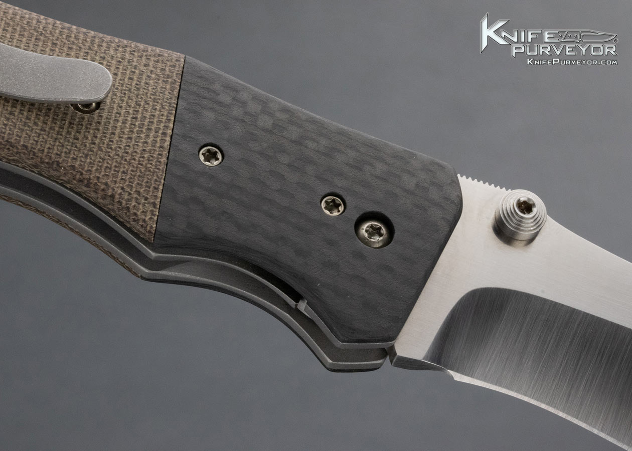 Kirby Lambert Custom Knife Carbon Fiber and Green Micarta Inferno Linerlock Folder - Image 4