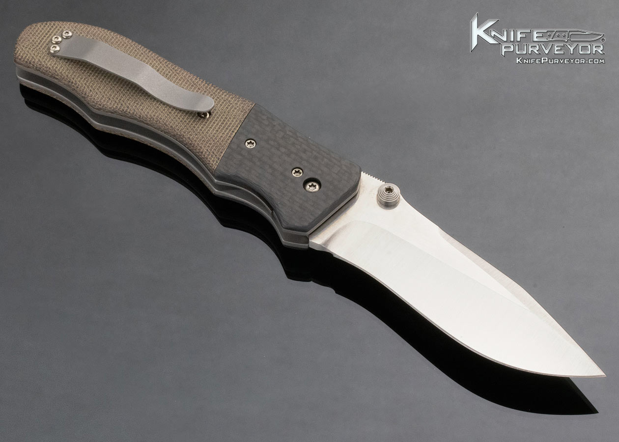 Kirby Lambert Custom Knife Carbon Fiber and Green Micarta Inferno Linerlock Folder - Image 3