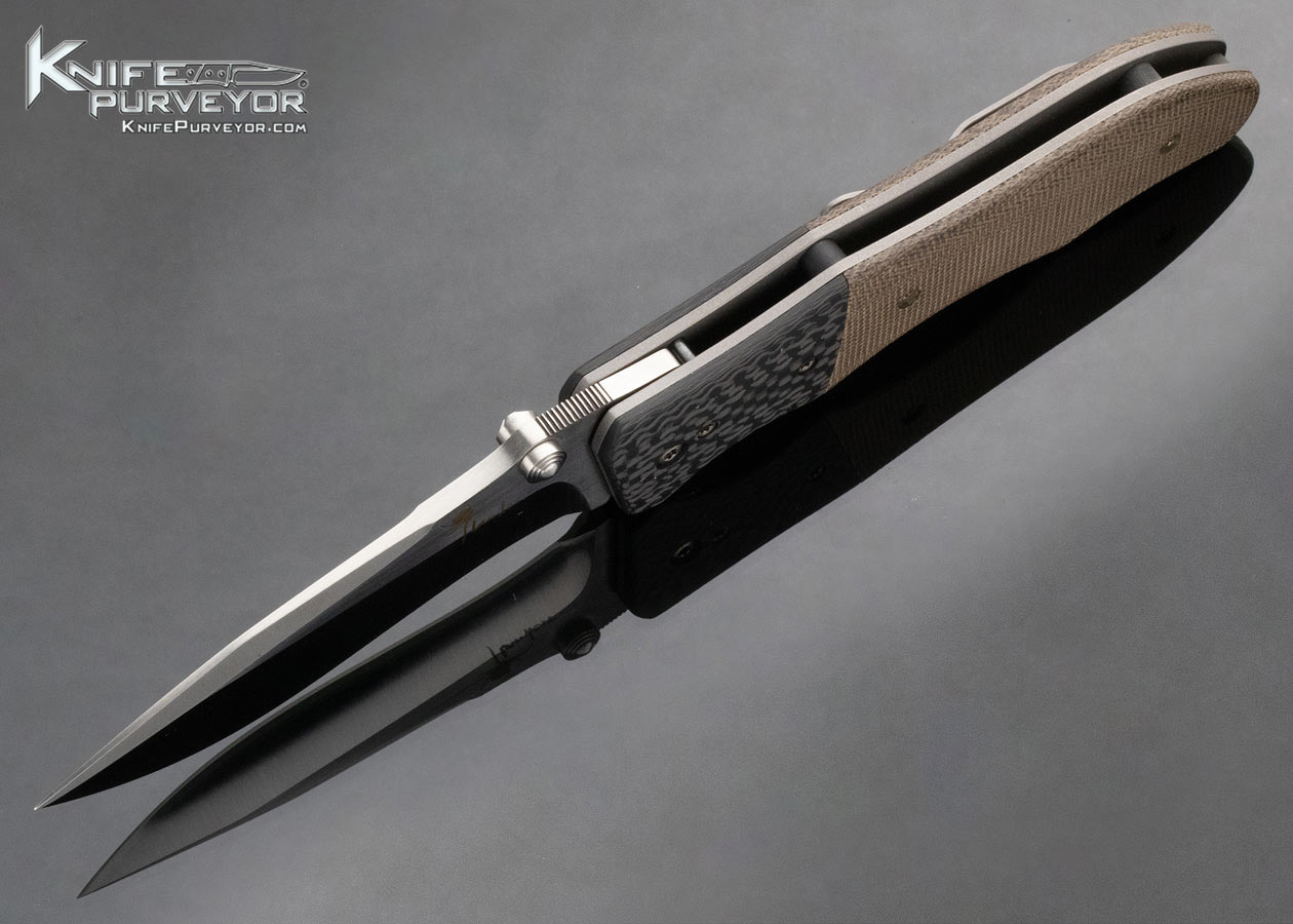 Kirby Lambert Custom Knife Carbon Fiber and Green Micarta Inferno Linerlock Folder - Image 6