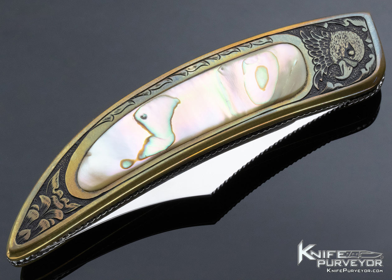 Persuader Knives Custom Knife Engraved Abalone Slip Joint - Image 4