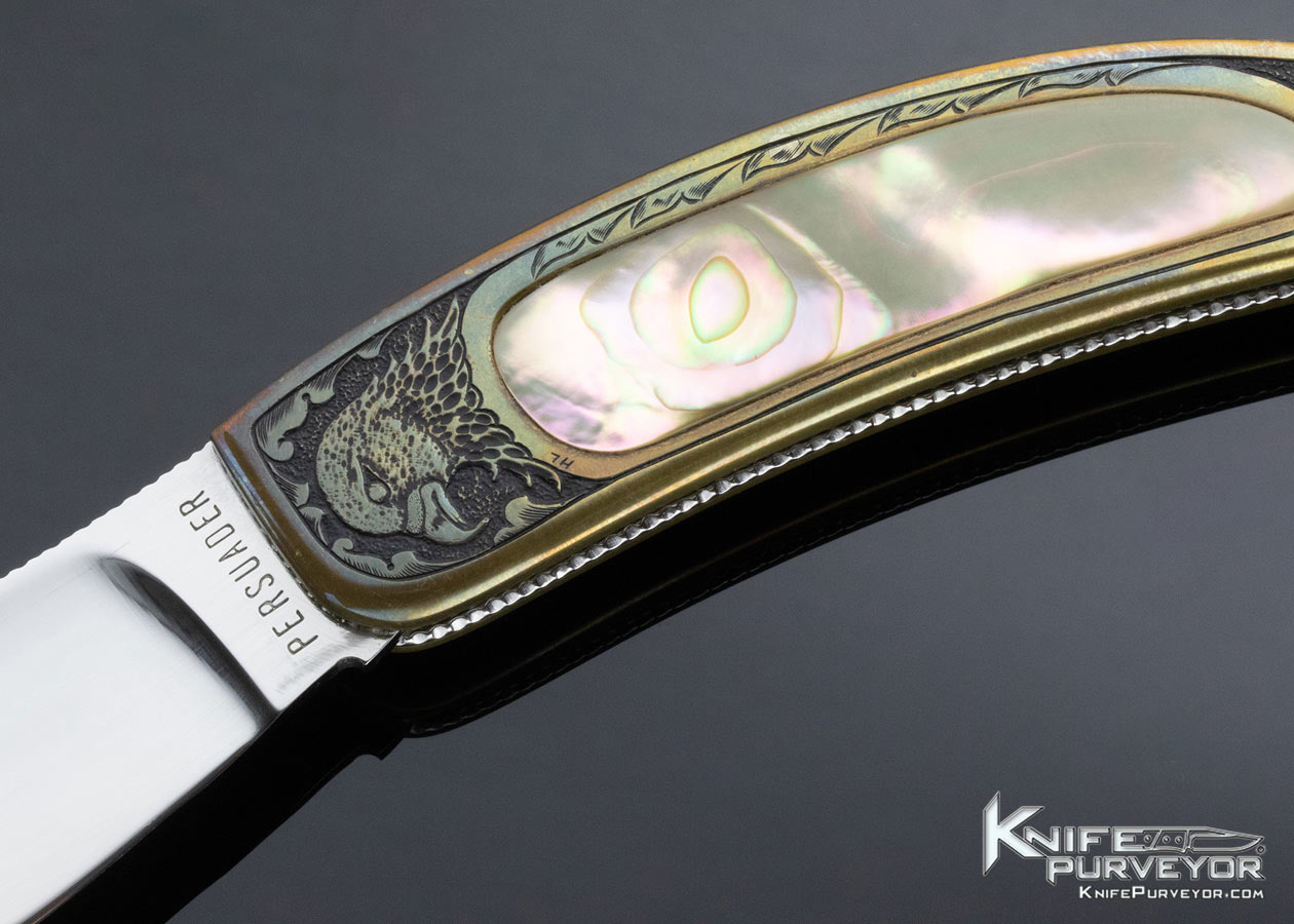 Persuader Knives Custom Knife Engraved Abalone Slip Joint - Image 2