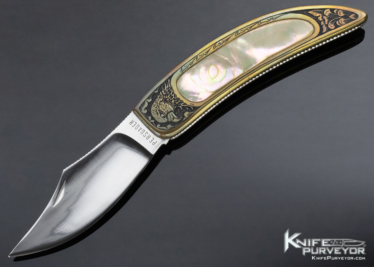 Persuader Knives Custom Knife Abalone Engraved Slip Joint 12328