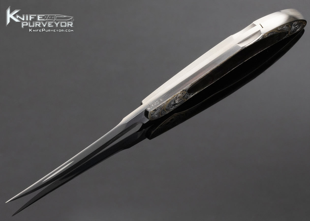 Warren Osborne Custom Knife Black Lip Tahitian Pearl Shell Interframe Trailing Point Lockback Engraved by Ray Cover Jr. - Image 5