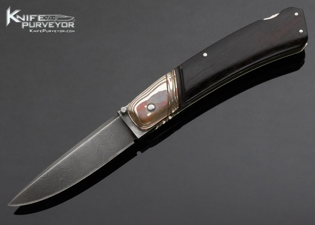 Barry Davis Custom Knife Damascus, Mokume and Ebony Lockback 13143