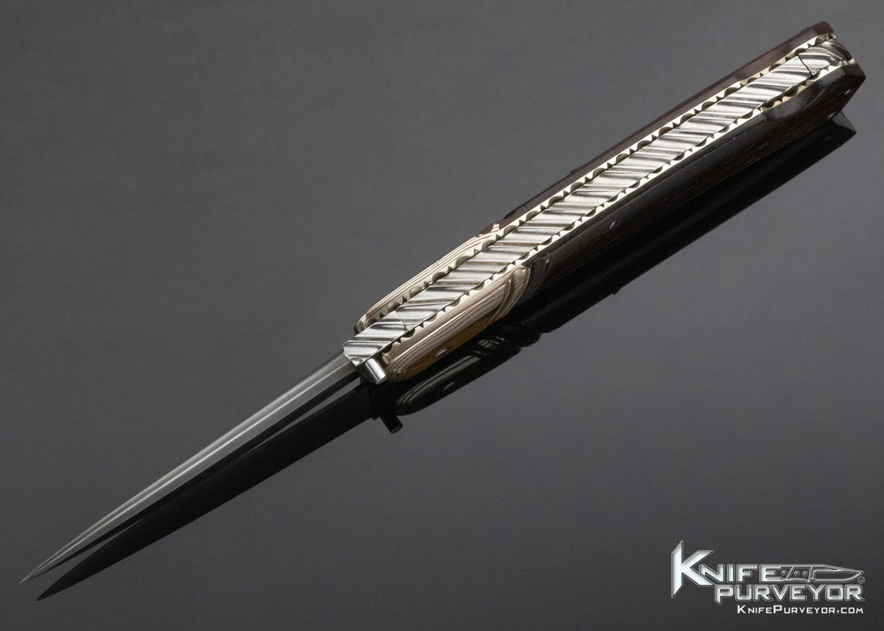 Barry Davis Custom Knife Damascus, Mokume and Ebony Lockback - Image 6