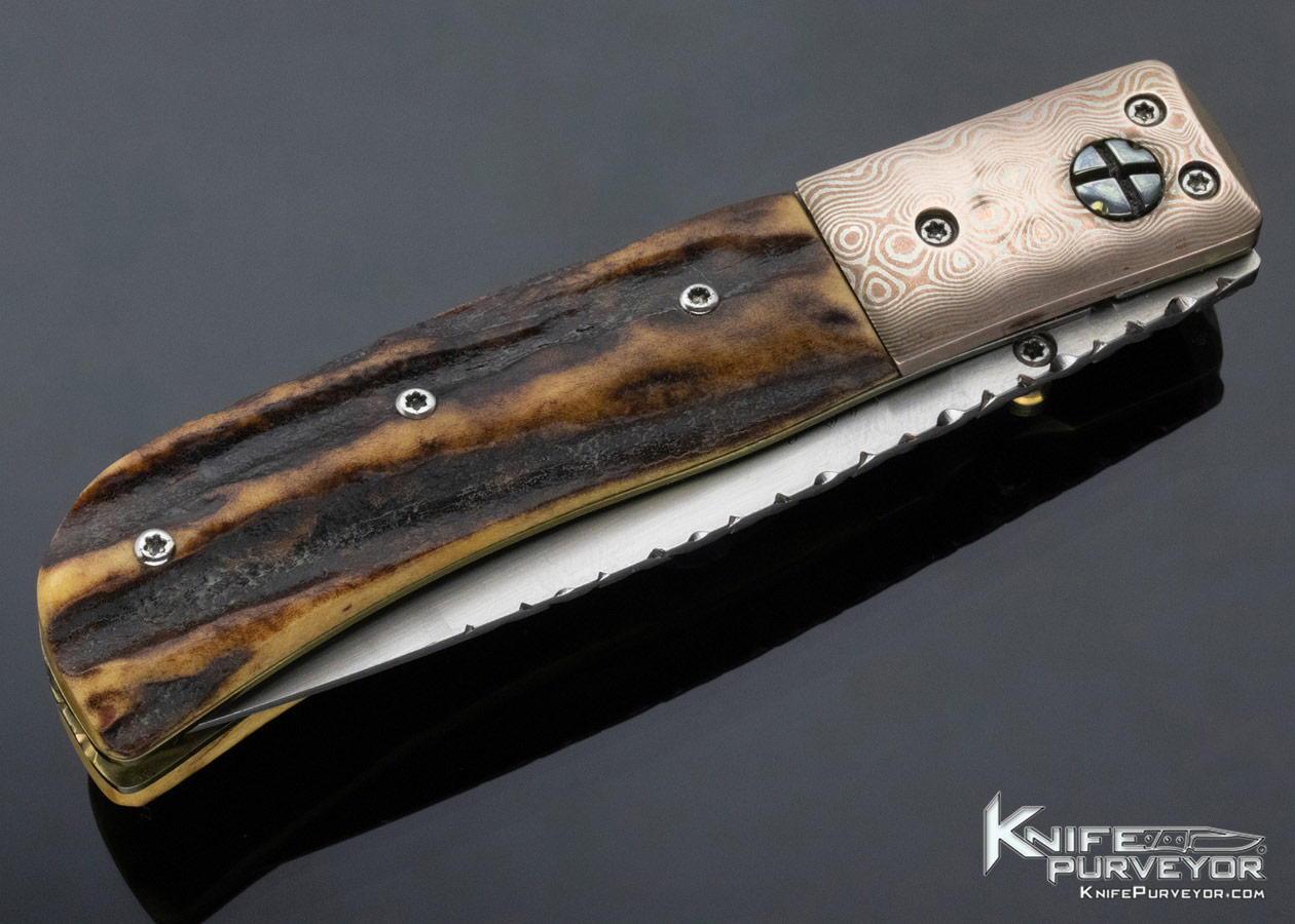 Bill King Custom Knife Stag and Mokume Linerlock - Image 5