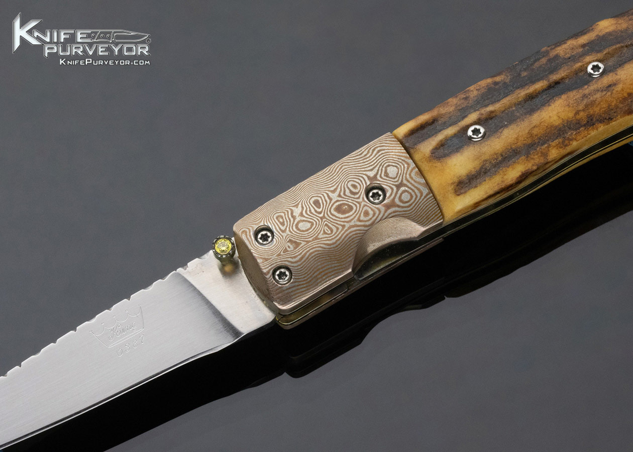 Bill King Custom Knife Stag and Mokume Linerlock - Image 2
