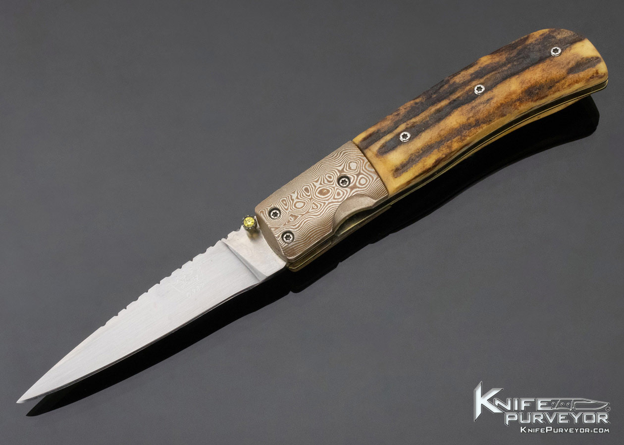 Bill King Custom Knife Stag with Mokume Bolster Linerlock 11964