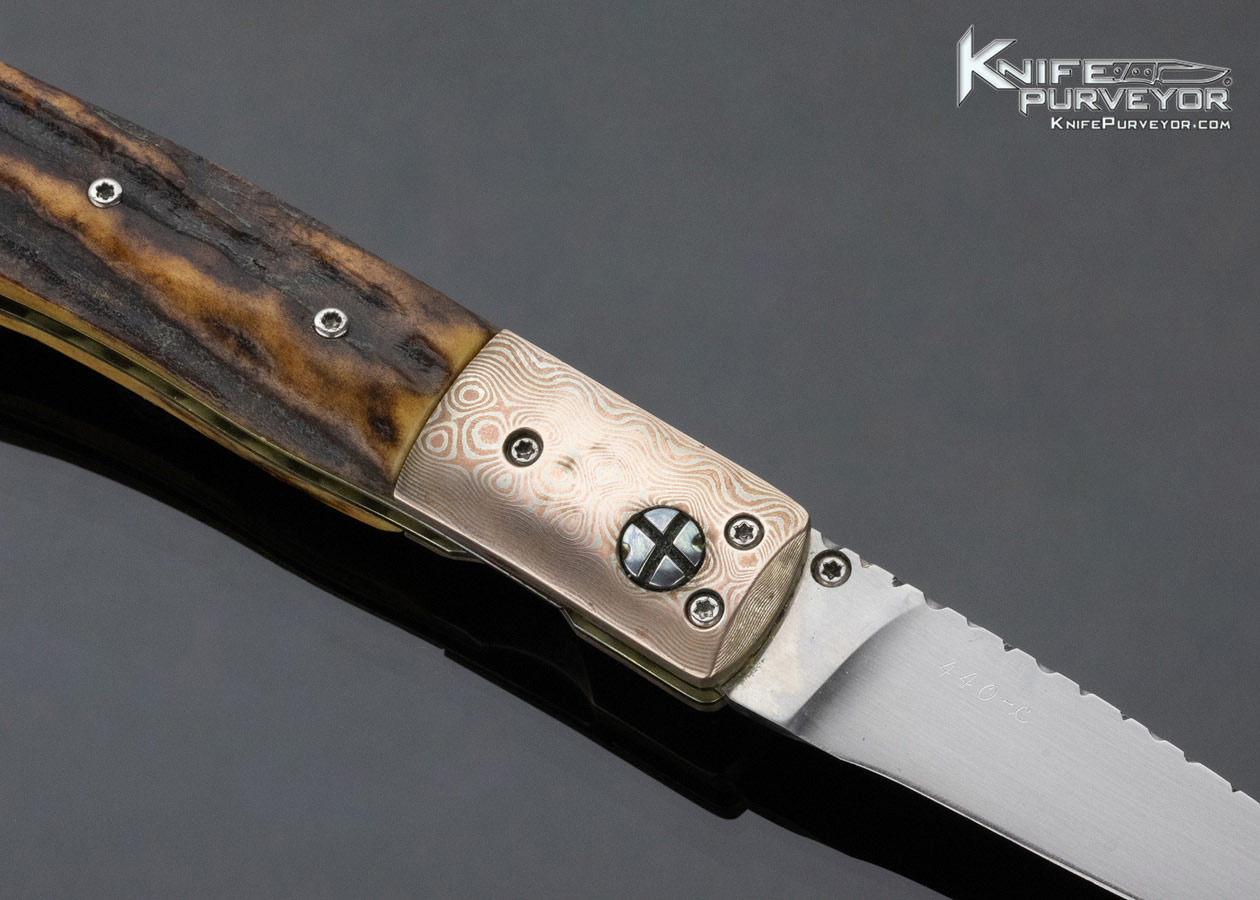 Bill King Custom Knife Stag and Mokume Linerlock - Image 4