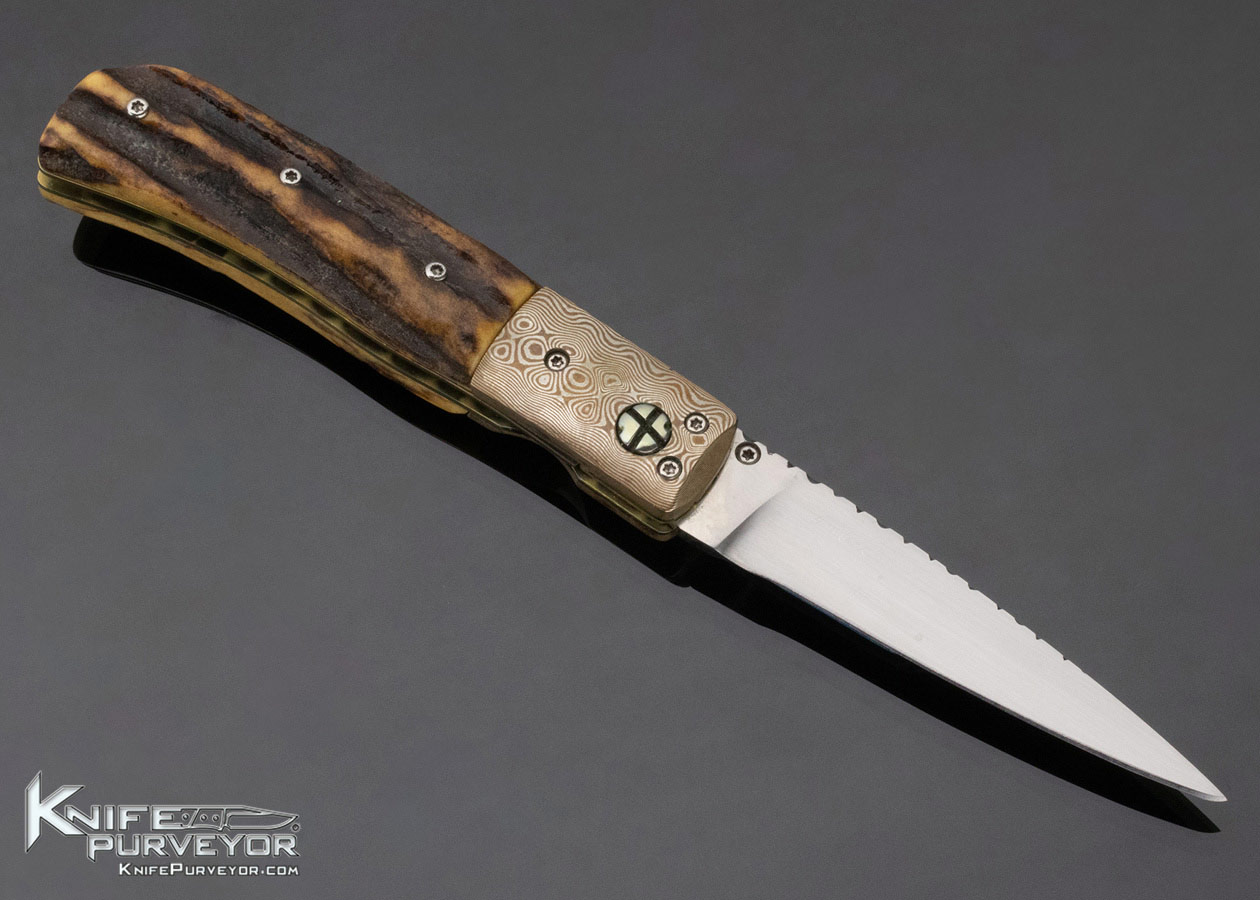 Bill King Custom Knife Stag and Mokume Linerlock - Image 3
