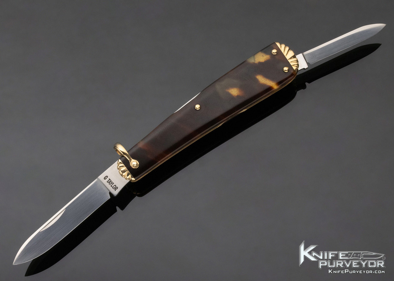 C. Gray Taylor Custom Knife 14Kt Gold and Amber Lobster Pattern Slipjoint 11673