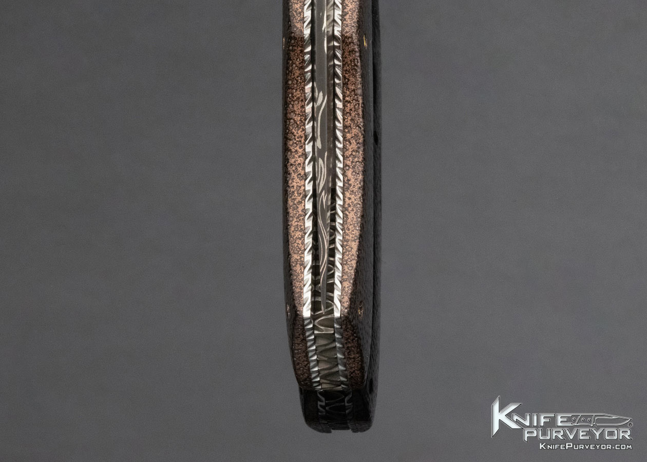 Charlie Dake Custom Knife Damascus and Stippled Patina Metal Double Action Automatic Front Lock - Image 7