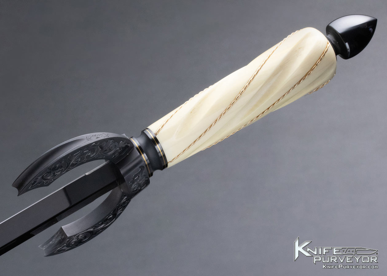 Dr. Fred Carter Custom Knife Sole Authorship Engraved Fluted Mammoth with Gold Braided Wire Dagger - Image 9