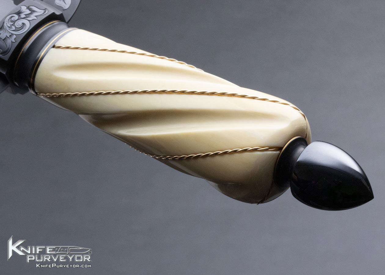 Dr. Fred Carter Custom Knife Sole Authorship Engraved Fluted Mammoth with Gold Braided Wire Dagger - Image 8