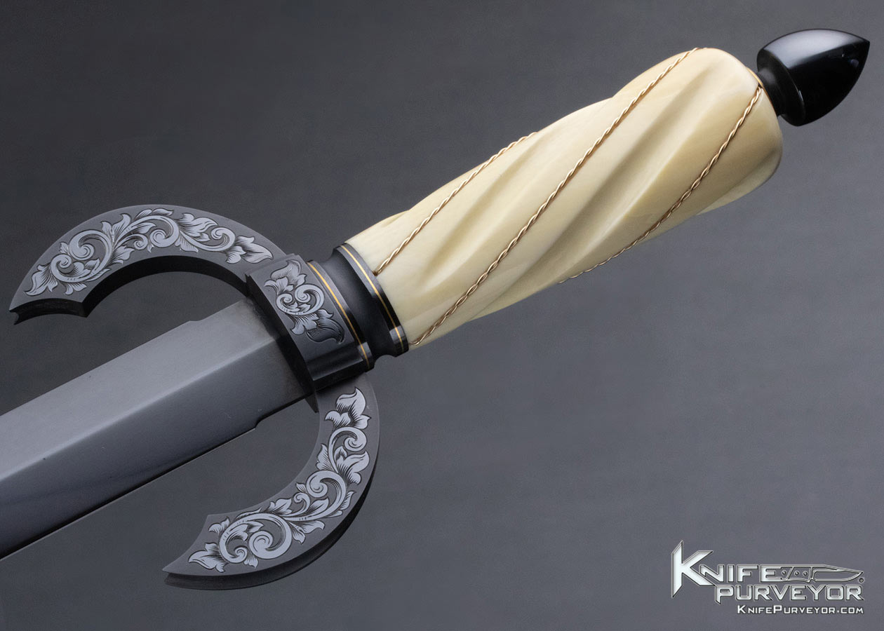 Dr. Fred Carter Custom Knife Sole Authorship Engraved Fluted Mammoth with Gold Braided Wire Dagger 14750