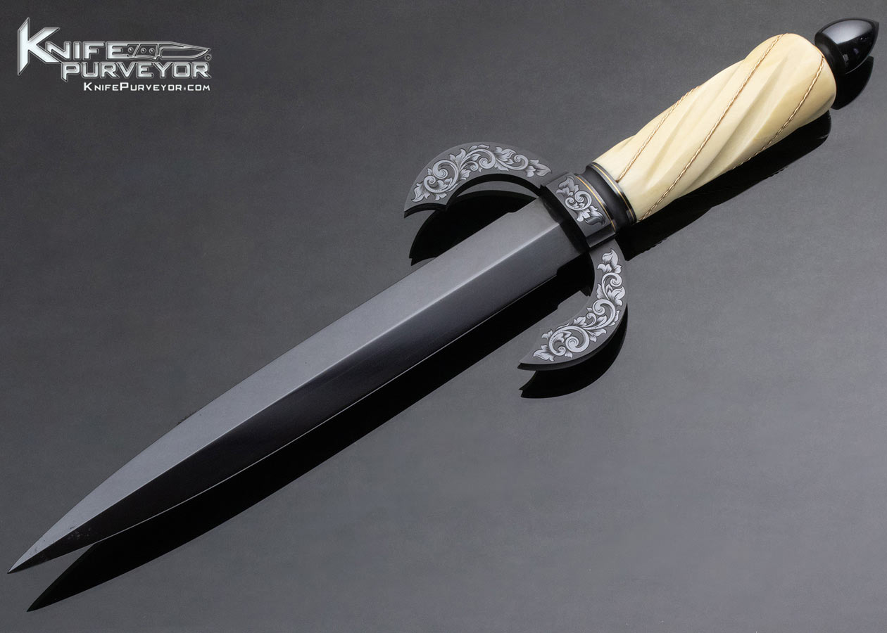 Dr. Fred Carter Custom Knife Sole Authorship Engraved Fluted Mammoth with Gold Braided Wire Dagger 14750