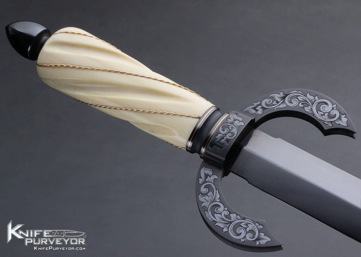 Dr. Fred Carter Custom Knife Sole Authorship Engraved Fluted Mammoth with Gold Braided Wire Dagger - Image 5
