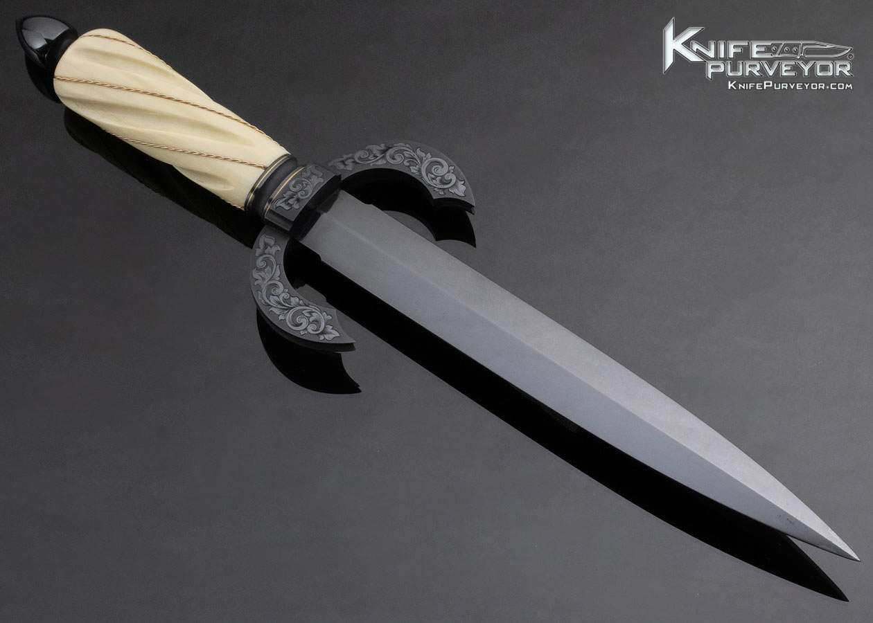 Dr. Fred Carter Custom Knife Sole Authorship Engraved Fluted Mammoth with Gold Braided Wire Dagger - Image 4