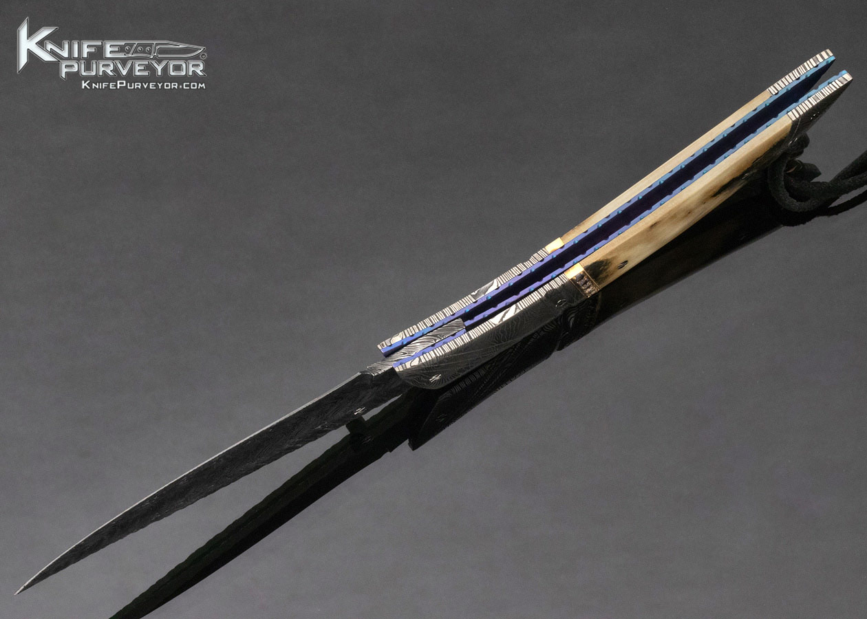 George Dailey Custom Knife Mammoth & Damascus Linerlock with Inlaid Sapphires - Image 6