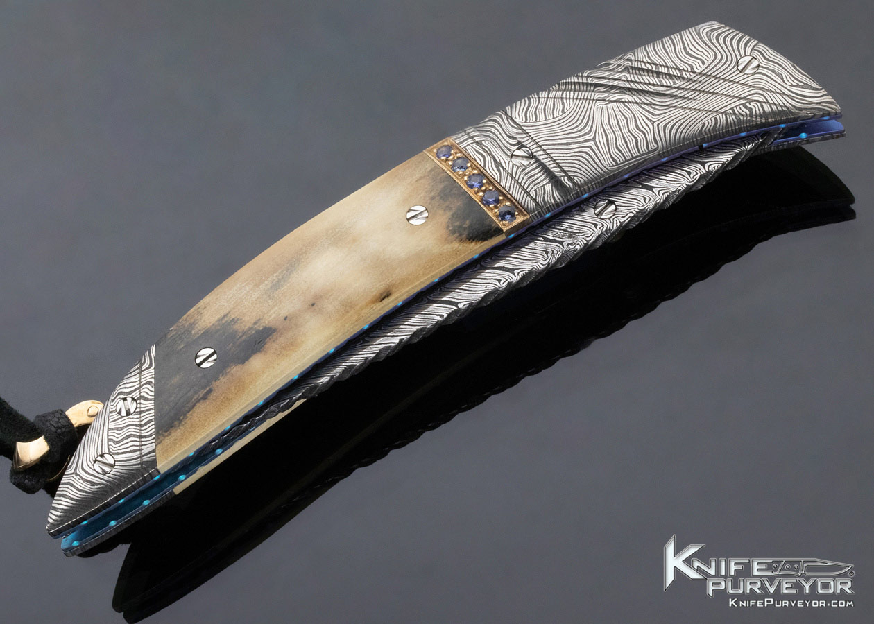 George Dailey Custom Knife Mammoth & Damascus Linerlock with Inlaid Sapphires - Image 5